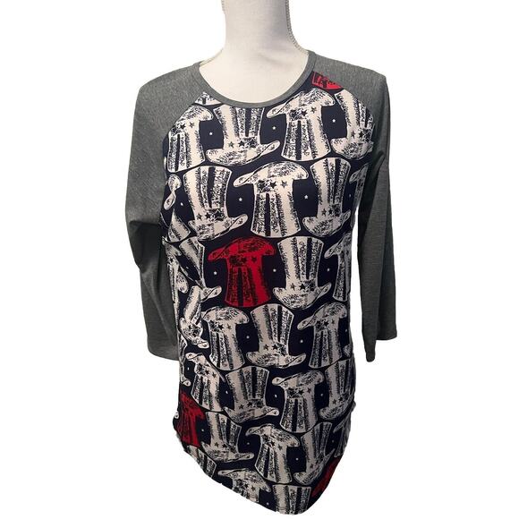 LuLaRoe Patriotic Red White And Blue Uncle Sam Hat 3/4 Sleeve Sz M - Picture 1 of 6
